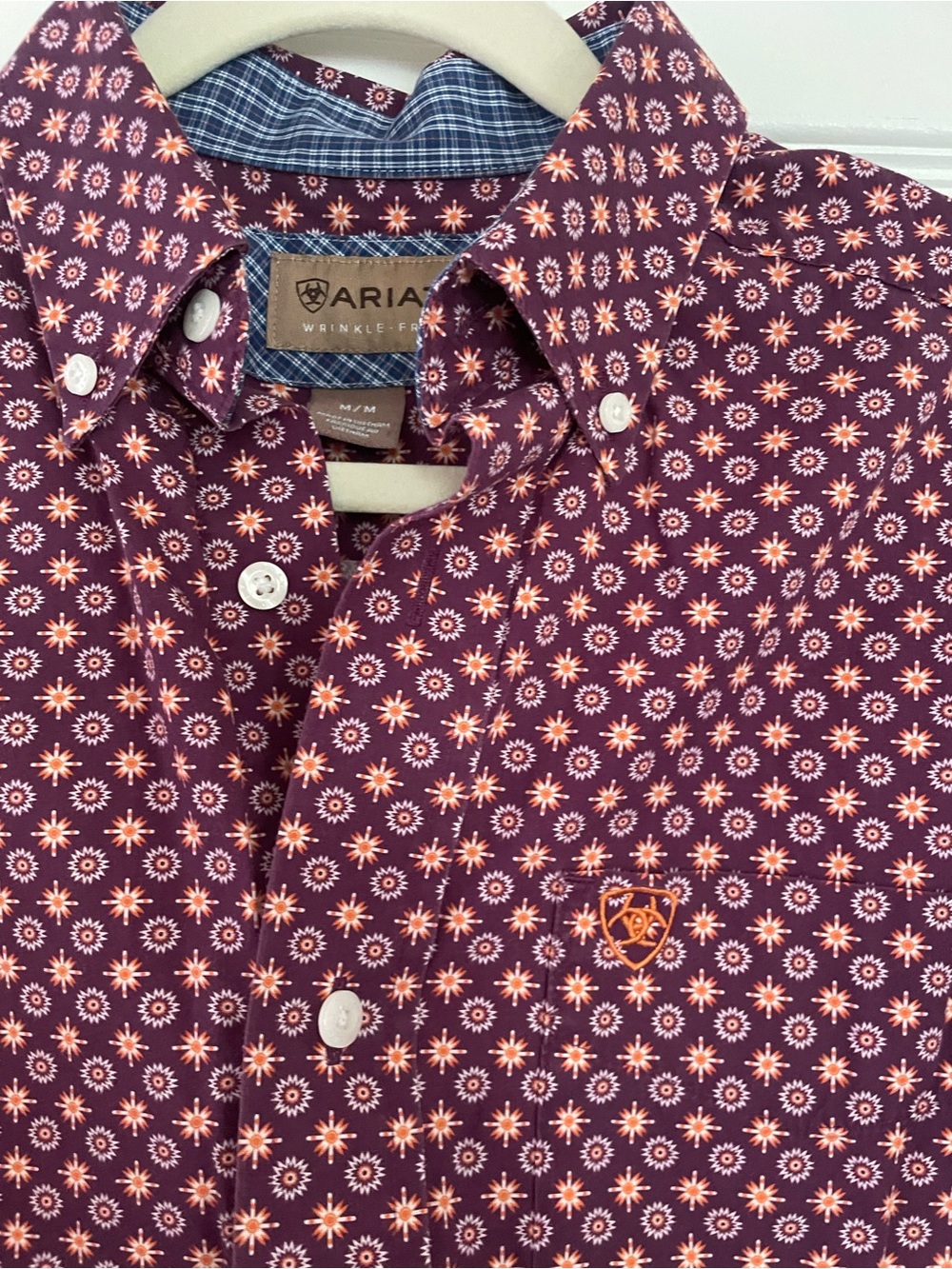 Ariat Men’s Burgundy Button-Down Shirt with Pink Starburst Print